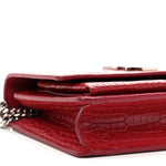 Calfskin Crocodile Embossed Monogram Sunset Chain Wallet Rouge Eros