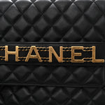 Calfskin Quilted Front Logo Enchained Clutch Black