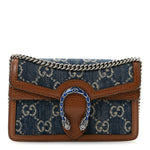 New Denim GG Monogram Dollar Calfskin Enamel Super Mini Dionysus Shoulder Bag Blue Tea Cuir Epilog Electric Blue