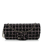 Tweed Quilted East West Camellia Clutch Black Pink