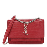 Calfskin Crocodile Embossed Monogram Sunset Chain Wallet Rouge Eros