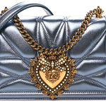 Metallic Nappa Quilted Medium Devotion Crossbody Bag Blue