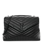 Calfskin Y Quilted Monogram Monochrome Large Loulou Chain Satchel Black