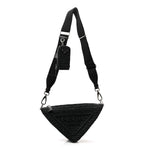 Yarn Raffia Effect Crochet Triangle Shoulder Bag Black