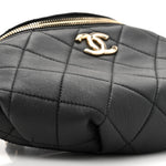Lambskin Quilted Resin Bi-Color Waist Bag Fanny Pack Black