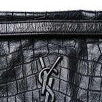 Crocodile Embossed Lambskin Monogram Medium Niki Chain Satchel Black