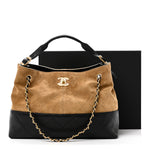 Suede Calfskin Shiny Lambskin Quilted Small Coco Base Shopping Bag Beige Black