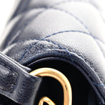 Shiny Caviar Quilted Mini Top Handle Flap Navy Blue
