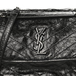 Crinkled Calfskin Matelasse Monogram Medium Niki Chain Satchel Black