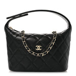Caviar Quilted Hobo Clutch With Chain Black
