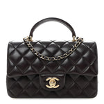 Lambskin Quilted Mini Top Handle Rectangular Flap Dark Purple