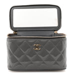 Patent Quilted Quilted Small Top Handle Vanity Case With Chain Grey
