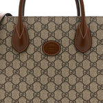 GG Supreme Monogram Azalea Calfskin Small Retro Interlocking G Tote Bag Beige Ebony Brown Sugar