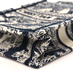 Canvas Toile de Jouy Reverse Embroidered Mini Book Tote Phone Bag Blue
