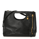 Pebbled Calfskin Alix Padlock Foldover Bag Black