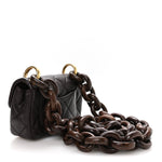Lambskin Wenge Quilted Mini Fashion Wood Square Flap Dark Purple