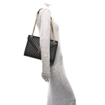 Grain De Poudre Matelasse Chevron Large Monogram Satchel Black