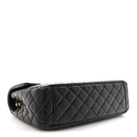 Grained Calfskin Quilted XXL Travel Flap Bag Black