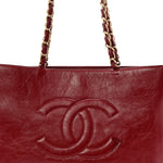 Shiny Aged Calfskin Shopping Bag Red