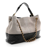 Suede Calfskin Shiny Lambskin Quilted Small Coco Base Shopping Bag Grey Black