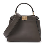Vitello Seta Suede FF Mini Peekaboo Iconic Satchel  Chocolate Sigaro Marrone