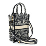 Canvas Toile de Jouy Reverse Embroidered Mini Book Tote Phone Bag Blue