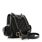 Shiny Caviar Quilted Small Duma Pockets Drawstring Backpack Black