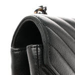 Sheepskin Matelasse Chevron Monogram Monochrome Medium College Bag Black