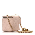 Lambskin Quilted Pearl Crush Mini Vanity Case With Chain Light Beige