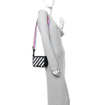 Saffiano Striped Mini Diag Binder Clip Bag Black White Indus