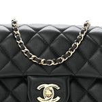 Lambskin Quilted Mini Rectangular Pearl Crush Flap Black