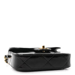 Metallic Mirror Calfskin Mini Top Handle Clutch With Chain  Black