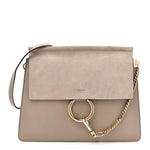 Calfskin Suede Medium Faye Shoulder Bag Motty Grey