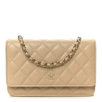 Caviar Quilted Wallet on Chain WOC Beige