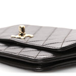 Lambskin Quilted Trendy CC Wallet On Chain WOC Dark Brown