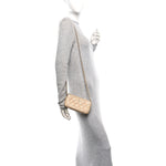 Metallic Caviar Quilted Small Clutch With Chain Gold