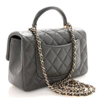 Lambskin Quilted Mini Top Handle Rectangular Flap Dark Grey