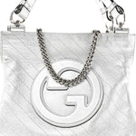 Sakai Be Green Calfskin Diagonal Stitched Small Blondie Tote Silver