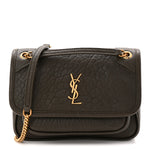 Grained Lambskin Monogram Mini Niki Chain Satchel Dark Cork