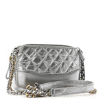 Metallic Lambskin Calfskin Quilted Small Gabrielle Clutch With Chain Silver