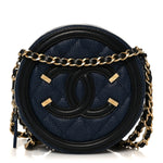 Caviar Quilted Round Filigree Crossbody Navy Black