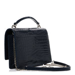 Calfskin Crocodile Embossed Monogram Sunset Chain Wallet New Cobalt