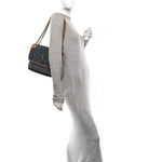 Denim Suede Monogram Medium Niki Chain Satchel Blue Cinnamon