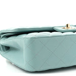 Caviar Quilted Medium Double Flap Light Blue