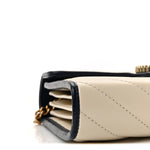 Vintage Effect Calfskin Matelasse Diagonal Torchon GG Marmont Chain Wallet Mystic White Blue Agata