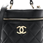 Lambskin Quilted Trendy Vanity Case Black
