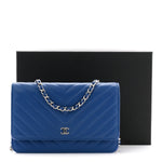 Caviar Chevron Quilted Wallet On Chain WOC Blue