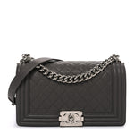 Caviar Quilted Medium Boy Flap Dark Grey