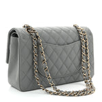 Caviar Quilted Medium Double Flap Grey