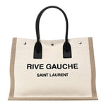 Linen Calfskin Small Rive Gauche Tote Greggio Natural